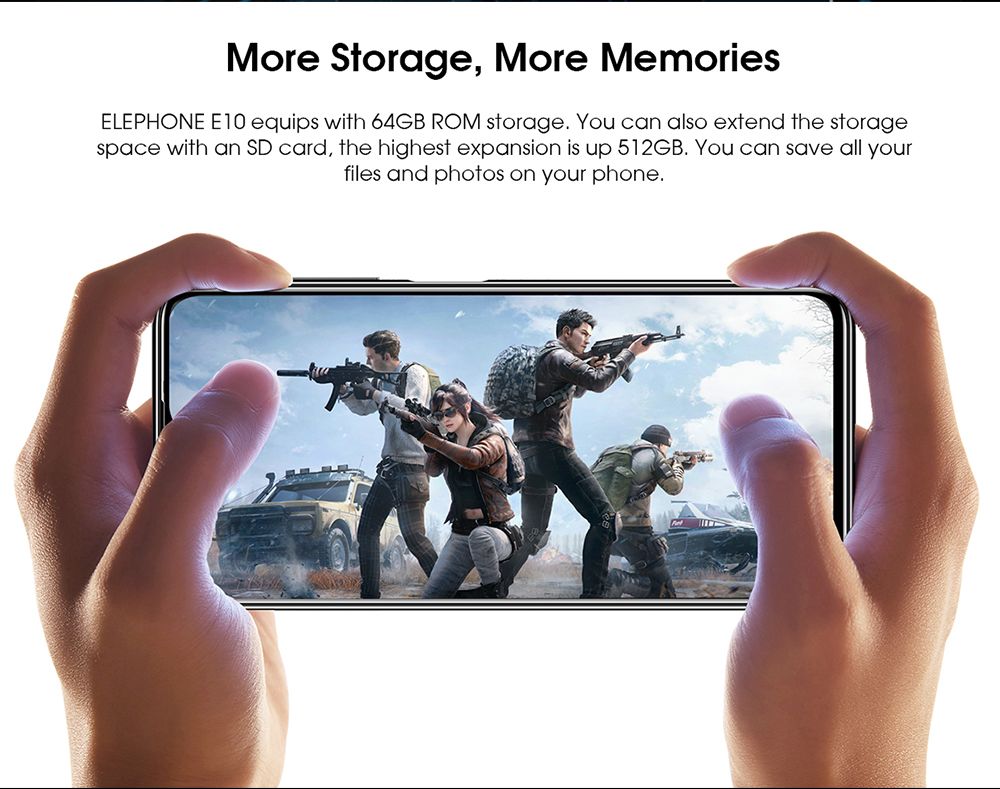 Elephone E10 Global Version 6.5 Inch 4G LTE Smartphone MT6762D 4GB RAM 64GB ROM Quad Rear Cameras NFC Android 10 4000mAh Battery Dual SIM Dual Standby - Blue