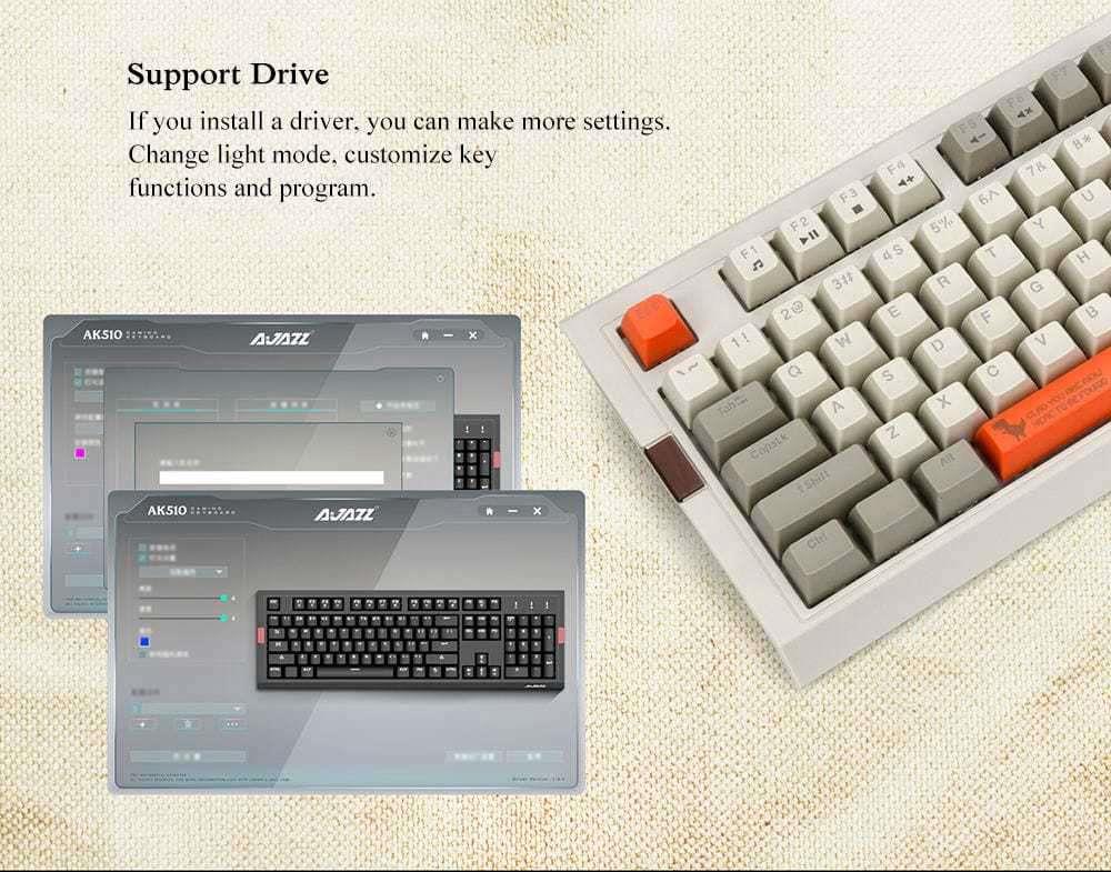 Ajazz AK510 Retro Game Wired Mechanical Keyboard 104 PBT Ball Key Cap RGB Lights Black Switch - Gray + White