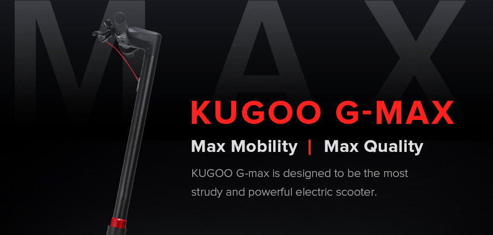 KUGOO G-Max Electric Scooter 10 Inch Pneumatic Tire 500W Brushless Motor Max Speed 35km/h Up To 32km Rang 10.4AH Battery - Black
