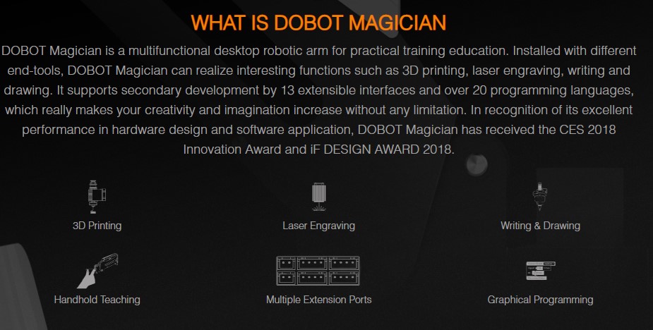 DOBOT Magician Educational Programming Robot Arm with 3D Printer, Laser Engraver, Pen Holder, Suction Cap, Gripper