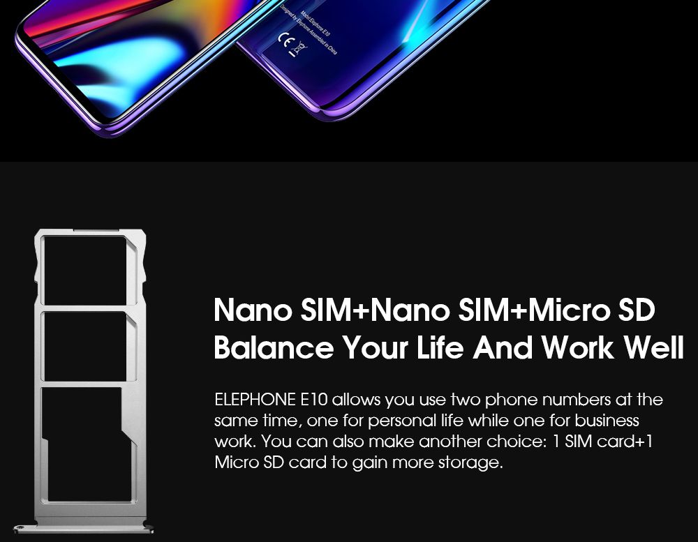 Elephone E10 Global Version 6.5 Inch 4G LTE Smartphone MT6762D 4GB RAM 64GB ROM Quad Rear Cameras NFC Android 10 4000mAh Battery Dual SIM Dual Standby - Blue