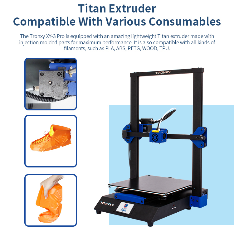 Tronxy XY-3 Pro 3D Printer Ultra Silent Mainboard Titan Extruder Fast Assembly Auto Leveling  Resume Printing 3D kits 300x300x400mm Compatible with  PLA ABS PETG WOOD TPU.