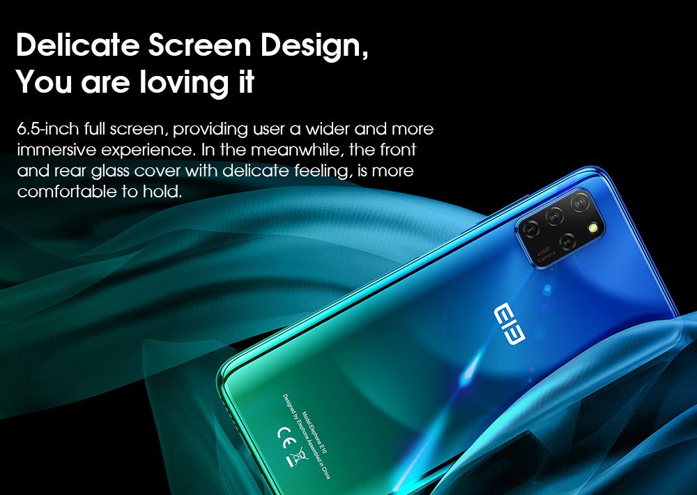 Elephone E10 Global Version 6.5 Inch 4G LTE Smartphone MT6762D 4GB RAM 64GB ROM Quad Rear Cameras NFC Android 10 4000mAh Battery Dual SIM Dual Standby - Blue