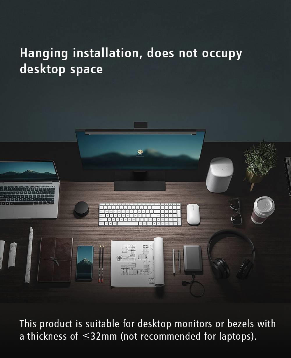 Xiaomi Mijia Display Hanging Lamp No Reflection Ra90 High Color Rendering Index Magnetic Rotation 2.4GHz Wireless Remote Control USB Charging Eye Protection - Black
