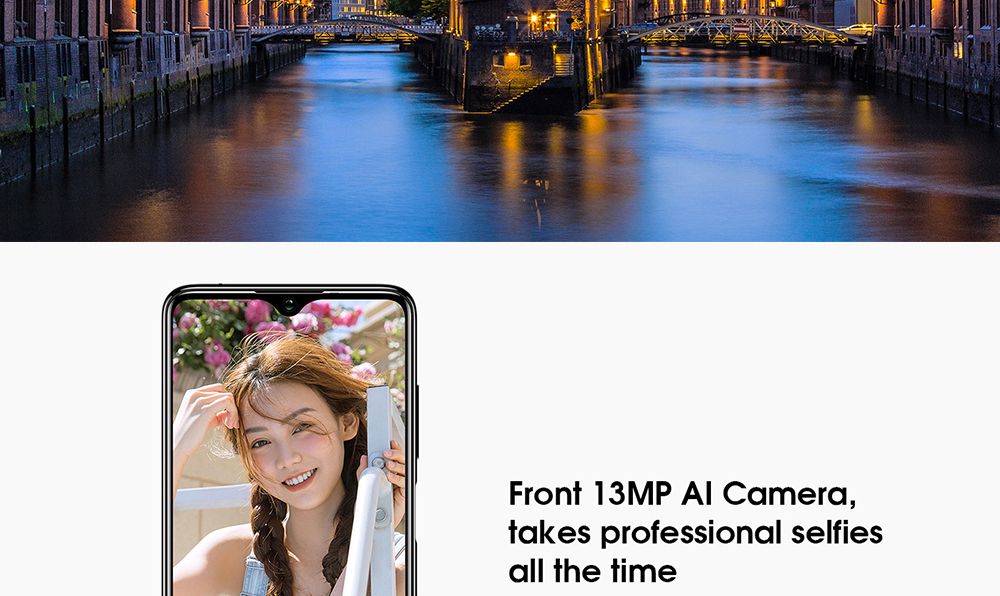 Elephone E10 Global Version 6.5 Inch 4G LTE Smartphone MT6762D 4GB RAM 64GB ROM Quad Rear Cameras NFC Android 10 4000mAh Battery Dual SIM Dual Standby - Blue
