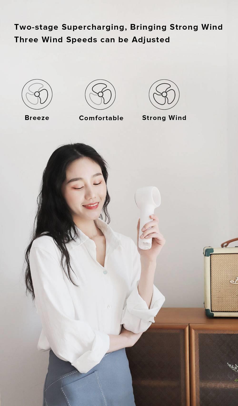 Weiyuan Smart Handheld Leafless Fan Noise Reduction Cooling Three Wind Speeds Two-stage Pressurized Air Supply 2000 mAh Battery USB Charging From Xiaomi Youpin - Beige Gray
