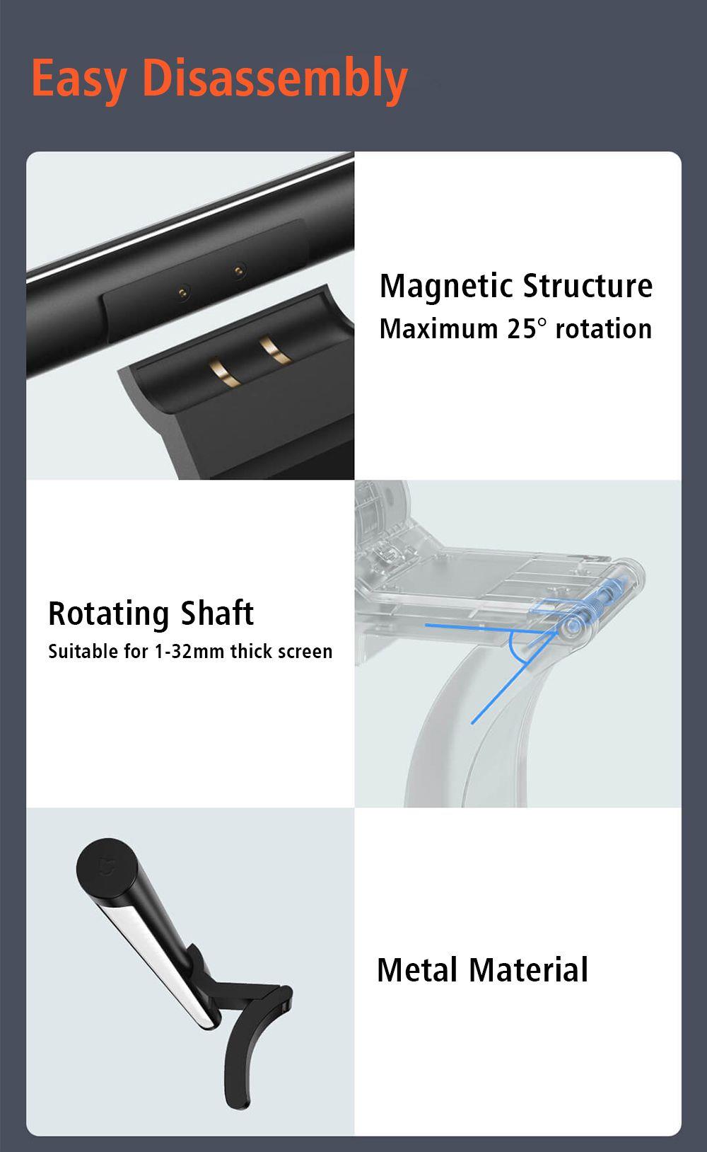 Xiaomi Mijia Display Hanging Lamp No Reflection Ra90 High Color Rendering Index Magnetic Rotation 2.4GHz Wireless Remote Control USB Charging Eye Protection - Black