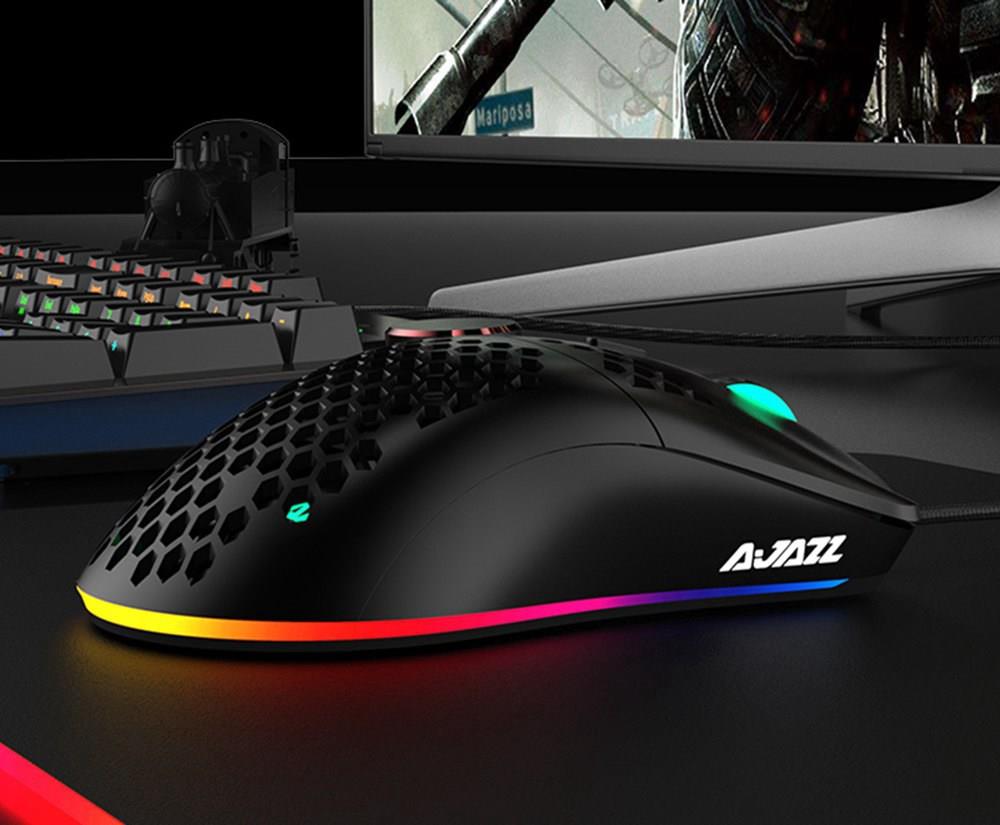 Ajazz AJ390 Ultralight Optical Wired Mouse Hollow-out RGB Light 16000 DPI Adjustable 7 keys - White