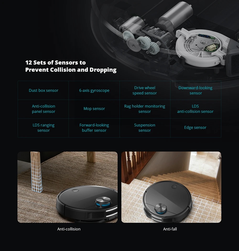 Xiaomi Viomi V3 Smart AI Robot Vacuum Cleaner 2600pa Suction 4900mAh Battery 3 Modes 550ml Water Tank With Disposable Disinfecting Rag Support 5 Maps - Black