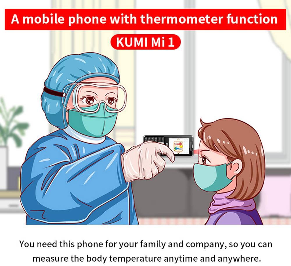 KUMI Mi1 English Version Function Phone 2.4 Inch TFT Screen 32MB RAM 32MB ROM 1700mAh Battery Dual SIM Dual Standby One Key SOS With Infrared Thermometer - Gold