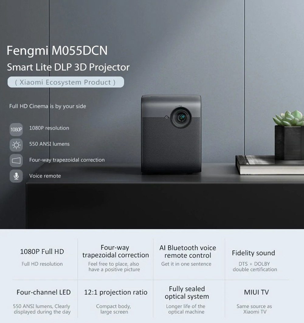 [International Edition] Fengmi Dice Native 1080P Projector 550 Ansi Lumens Dolby DTS Certified Android TV9.0  Amlogic T968-H