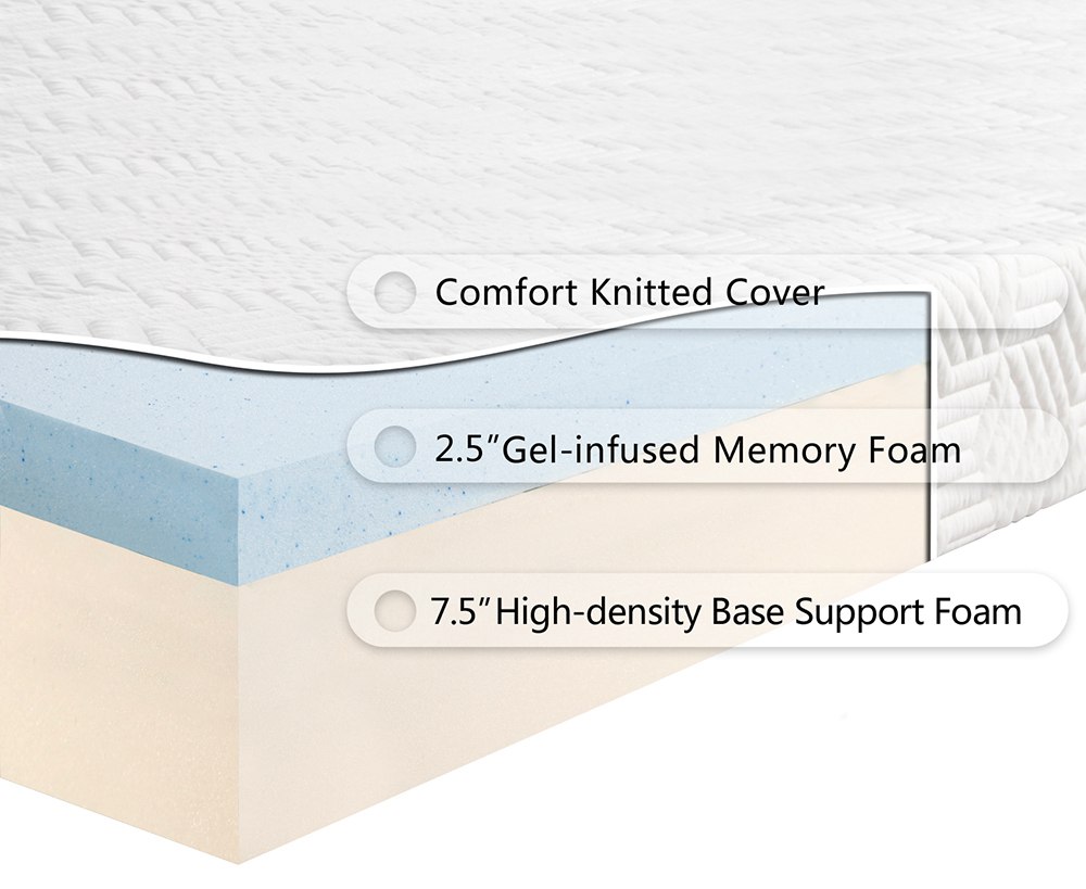 10 Inch 2layer Memory Foam Mattress With 2 Large Pillows White