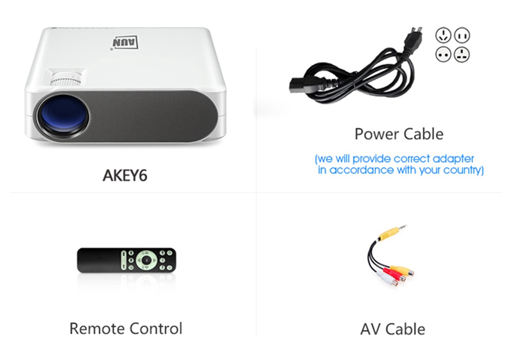 AUN BRIGHT LIFE! AKEY6S 5800LM Native 1080P Android LED Projector WiFi Bluetooth Miracast HDMI VGA USB AV SD