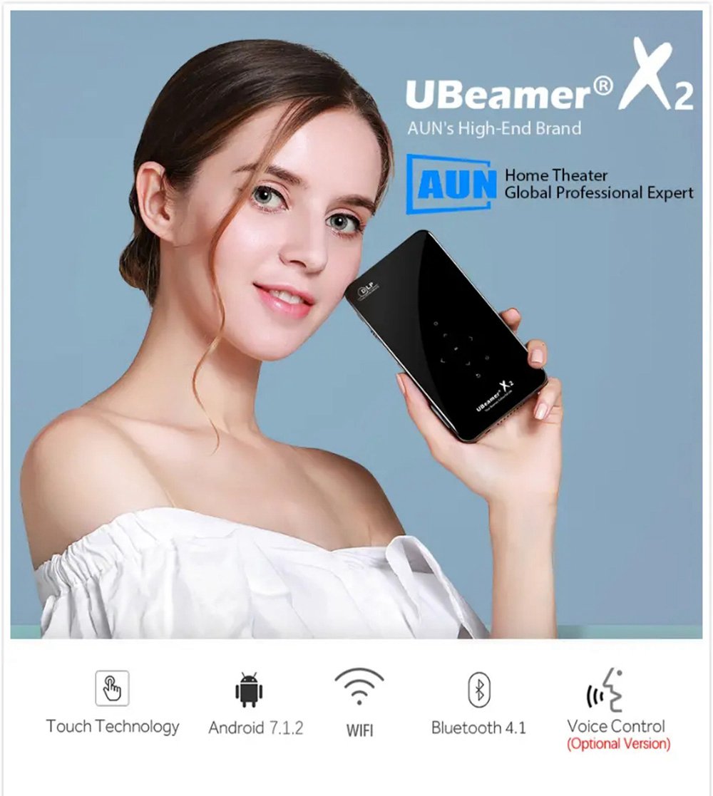 AUN X2 2GB/16GB Android7.1 Amlogic S905X Mini DLP Projector 854*480P 200 ANSI Lumens WIFI Support 1080P