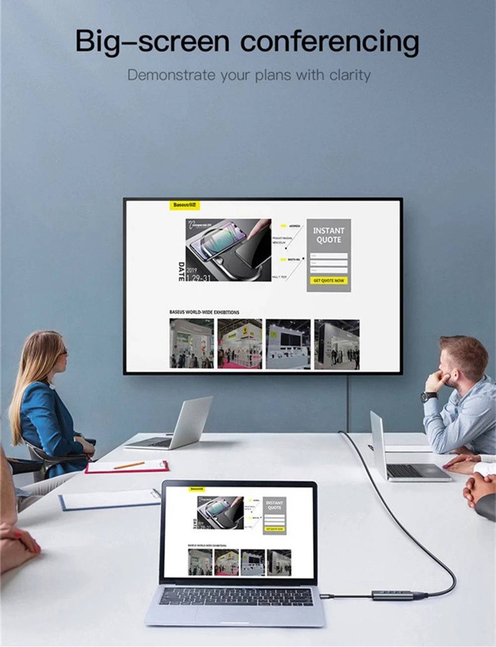 Baseus 5-in-1 Type-C HUB Adapter With 4 x USB 3.0 Ports + 4K HD Display Interface Support Mac OS Sierra / Windows 10 / Google Chrome OS For Type-C Smartphone / Laptop - Grey