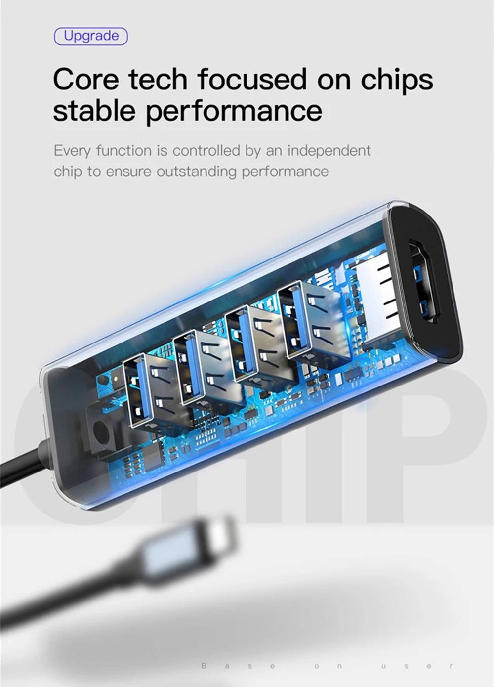 Baseus 5-in-1 Type-C HUB Adapter With 4 x USB 3.0 Ports + 4K HD Display Interface Support Mac OS Sierra / Windows 10 / Google Chrome OS For Type-C Smartphone / Laptop - Grey