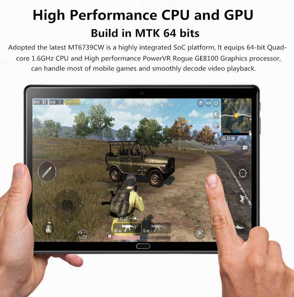 Binai M101 4G Tablet PC MTK6739CW Quad Core 10.1 Inch IPS Screen Android 8.1 3GB LPDDR3 32GB eMMC Dual Camera 6000mAh Battery English Global - Black