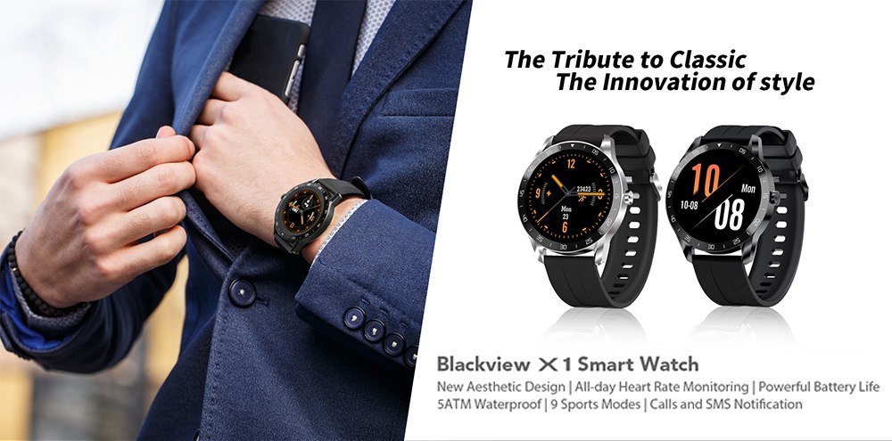 Blackview X1 Smart Watch 5ATM Waterproof Heart Rate Monitor Multi-sports Modes