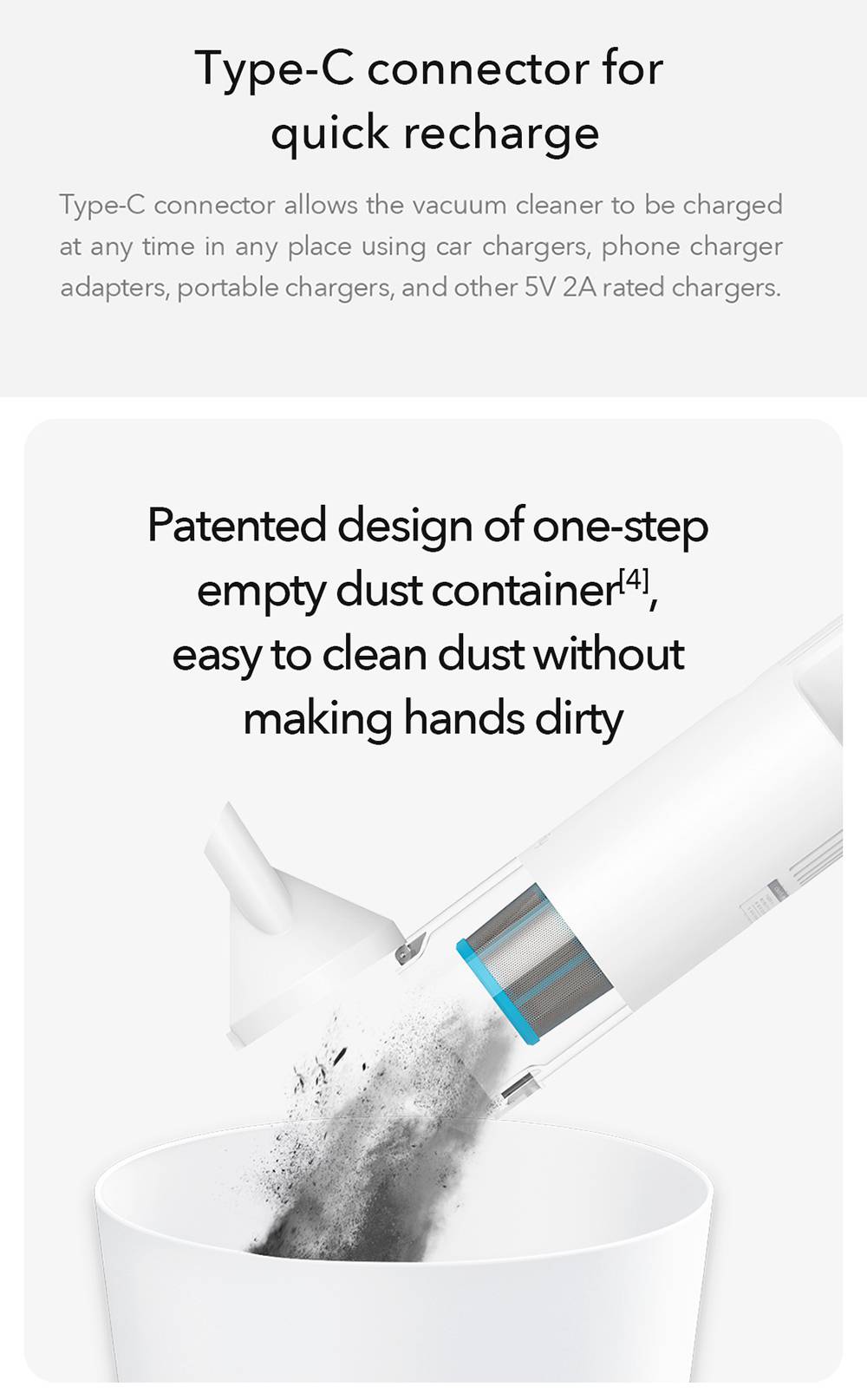 Cleanfly FV2 Portable Cordless Handheld Vacuum Cleaner 120W Brushless Digital Motor 16800Pa Suction Mite Removal Rate 99.9% One-click Dusting 3 x 2000 mAh Battery 25min Runtime For Sofa / Car Seat / Pet Hair From Xiaomi Youpin - White