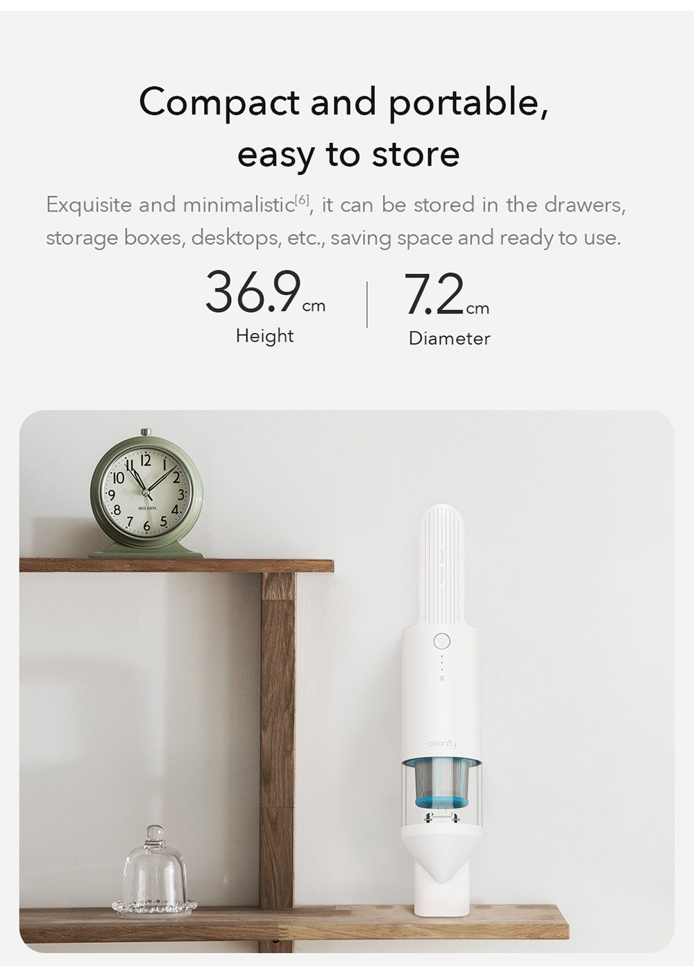 Cleanfly FV2 Portable Cordless Handheld Vacuum Cleaner 120W Brushless Digital Motor 16800Pa Suction Mite Removal Rate 99.9% One-click Dusting 3 x 2000 mAh Battery 25min Runtime For Sofa / Car Seat / Pet Hair From Xiaomi Youpin - White