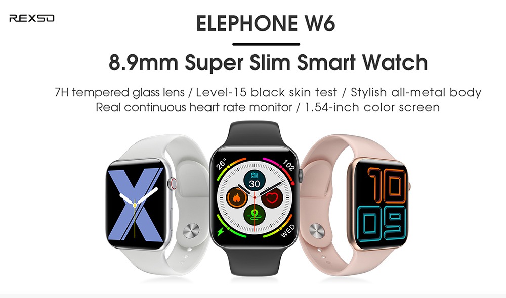 ELEPHONE W6 Smart Watch 1.54 Inch Screen Bluetooth 5.0 Heart Rate Monitor Smartwatch