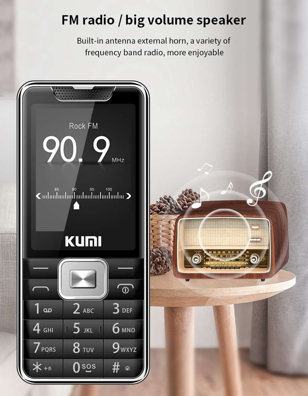 KUMI Mi1 English Version Function Phone 2.4 Inch TFT Screen 32MB RAM 32MB ROM 1700mAh Battery Dual SIM Dual Standby One Key SOS With Infrared Thermometer - Black