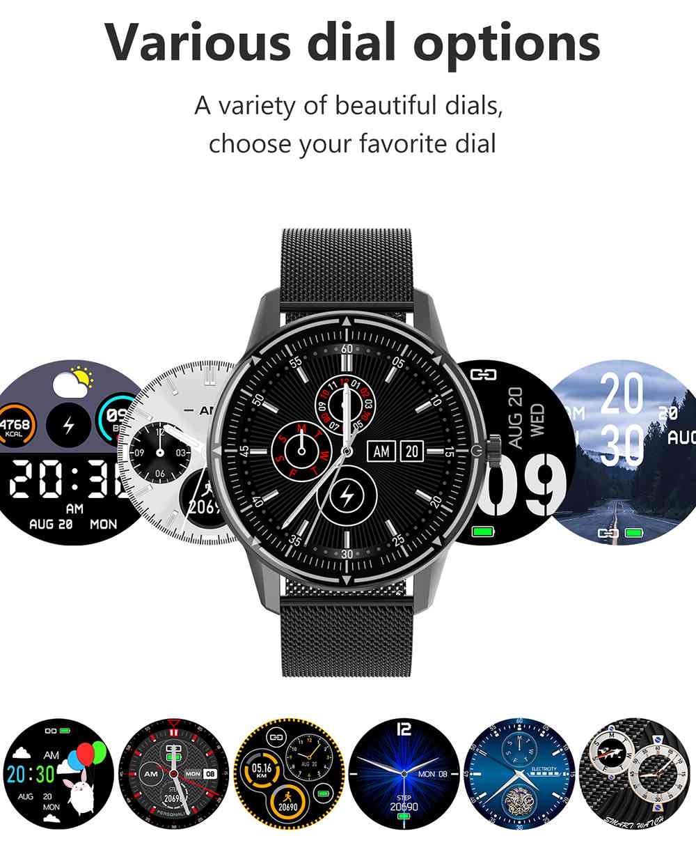 Makibes R8 Smart Watch 1.3 Inch IPS Touch Screen IP67 Heart Rate Blood Pressure Monitor - Black