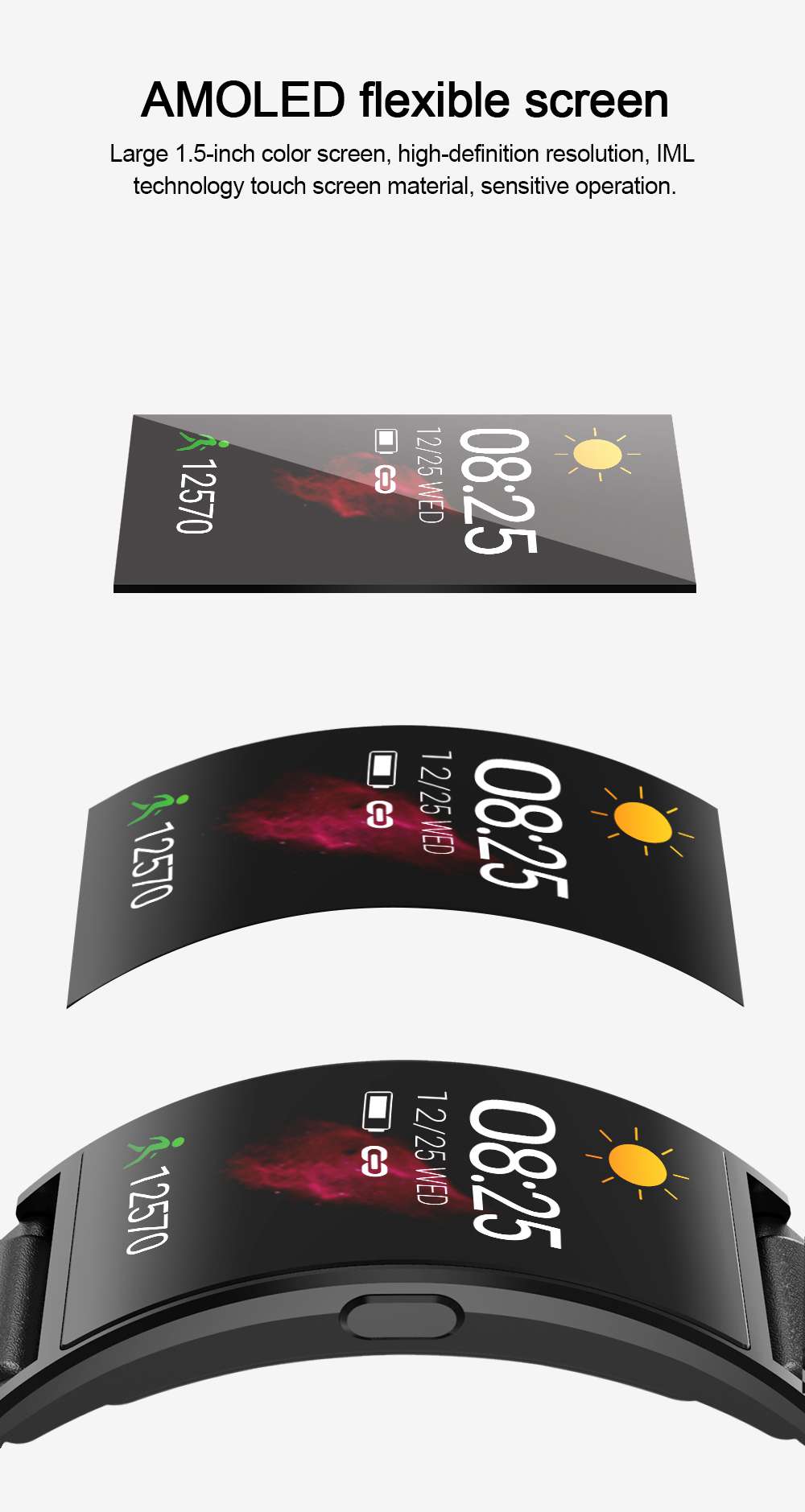 Makibes T20 Smartwatch 1.5 Inch AMOLED Display with Curved-screen - Black