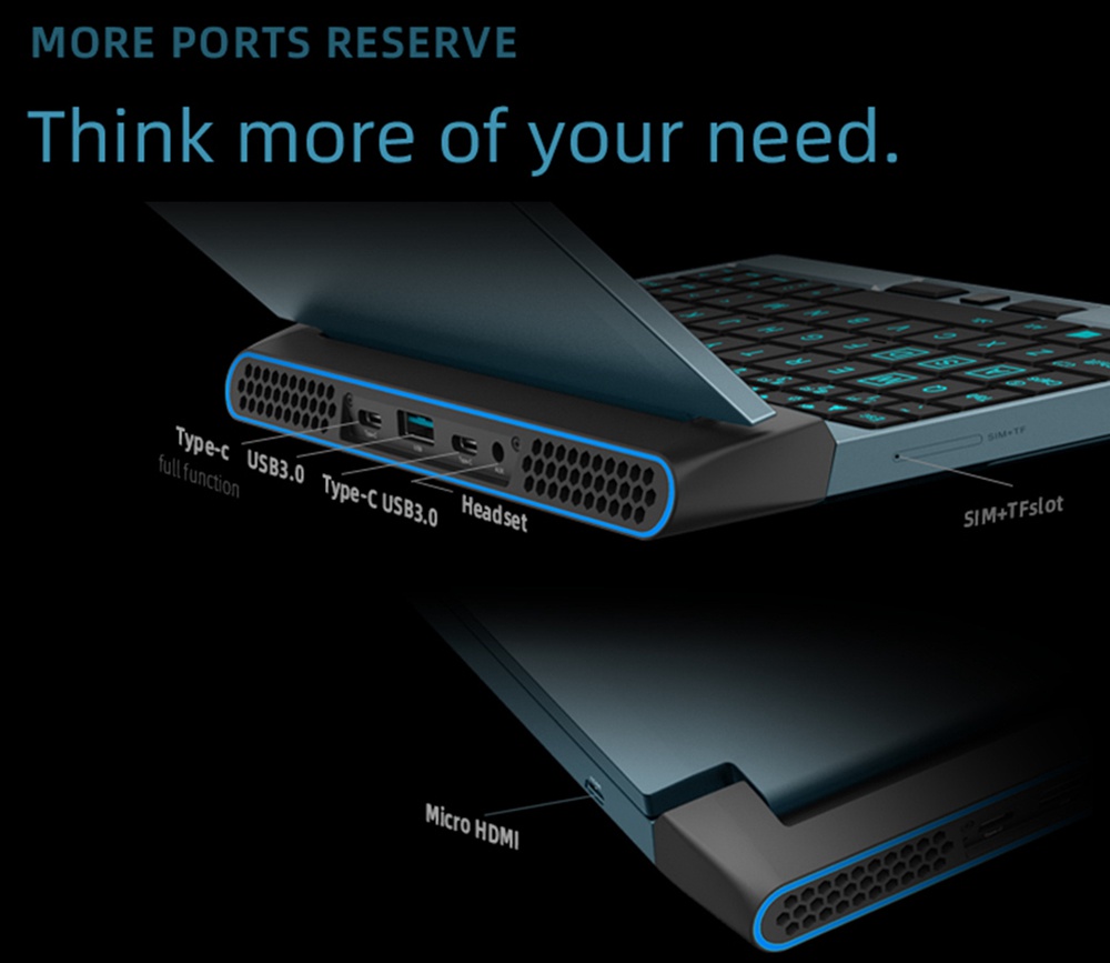 One Netbook OneGx1 Gaming Laptop 7-inch 1920x1200 i5-10210Y 16GB RAM 512GB SSD WiFi 6 Windows 10 5G Version - Blue