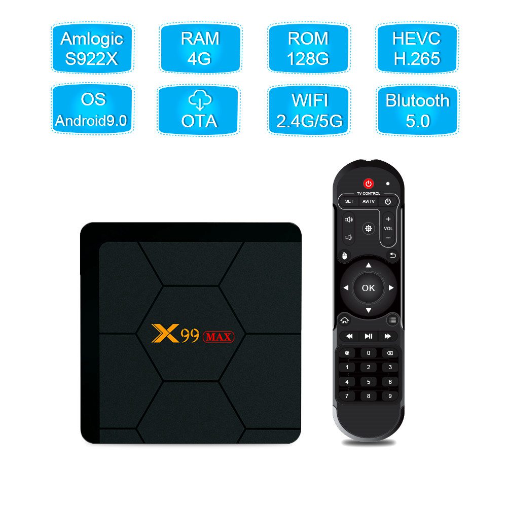 X99 MAX-922 Amlogic S922X 4G DDR4 RAM 128G eMMC 4K Android TV BOX 2.4G+5G WIFI Bluetooth 5.0 Gigabit LAN Optical USB3.0