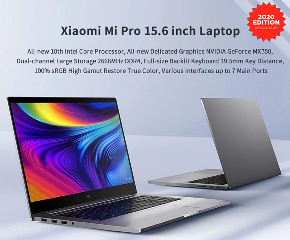 Xiaomi Mi Notebook Pro 2020 Intel Core i7-10510U 15.6 Inch 1920 x 1080 FHD Screen NVIDIA GeForce® MX350 Windows 10 16GB DDR4 1TB SSD Full Size Backlight Keyboard - Gray