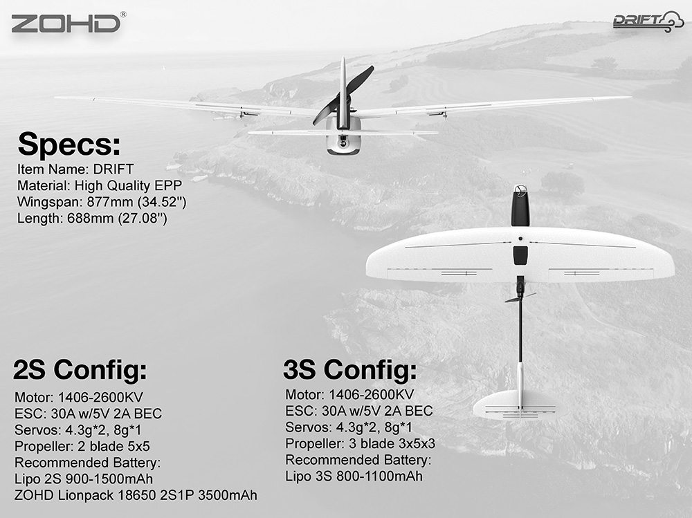 ZOHD Drift 877mm Wingspan RC Airplane FPV Glider AIO EPP - PNP Version
