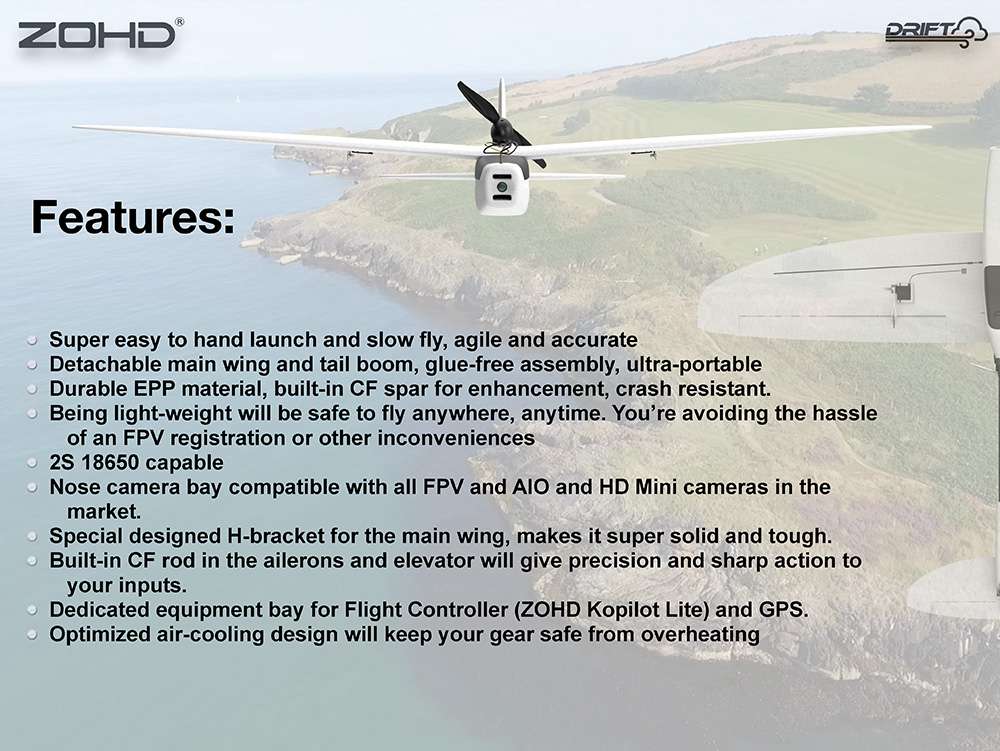 ZOHD Drift 877mm Wingspan RC Airplane FPV Glider AIO EPP - PNP Version