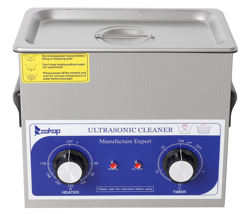 ZOKOP 230HT Stainless Steel Ultrasonic Cleaner 3L Capacity 120W Power 40KHz Frequency Time Setting Adjustable Heating Temperature For Jewelry / Commodity / Glasses / Coins / Metal Parts - Blue