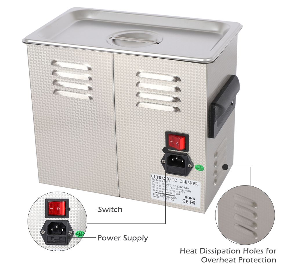 ZOKOP 230HT Stainless Steel Ultrasonic Cleaner 3L Capacity 120W Power 40KHz Frequency Time Setting Adjustable Heating Temperature For Jewelry / Commodity / Glasses / Coins / Metal Parts - Blue