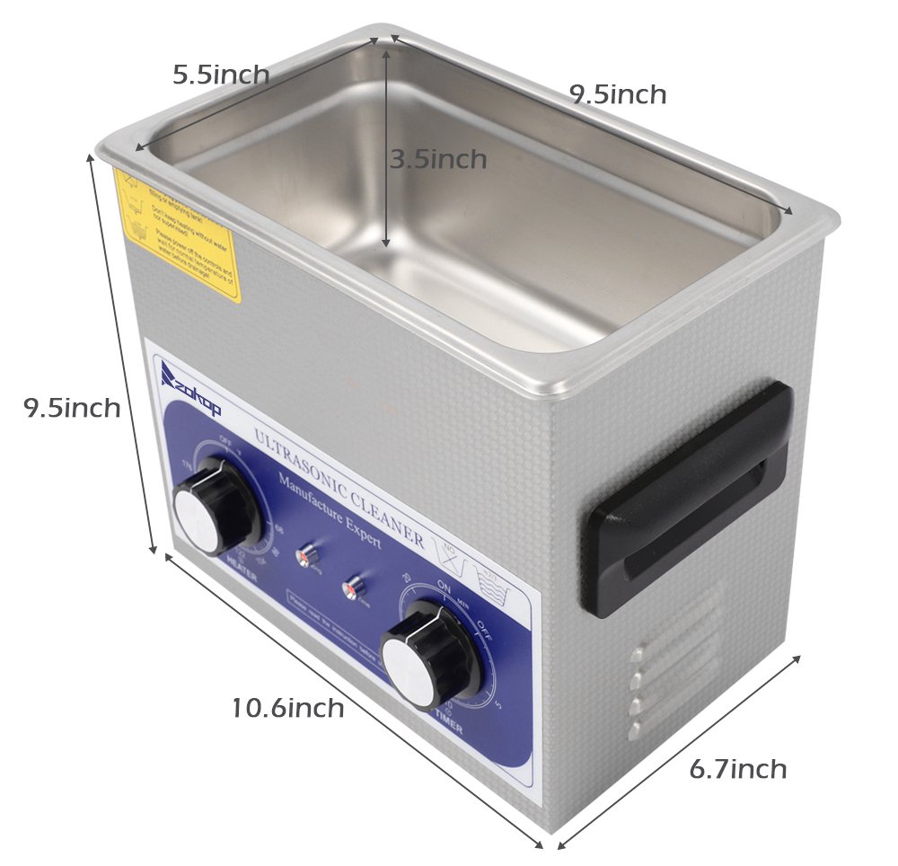 ZOKOP 230HT Stainless Steel Ultrasonic Cleaner 3L Capacity 120W Power 40KHz Frequency Time Setting Adjustable Heating Temperature For Jewelry / Commodity / Glasses / Coins / Metal Parts - Blue