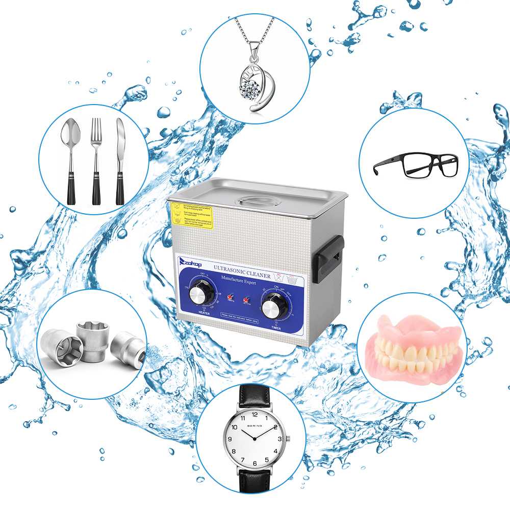 ZOKOP 230HT Stainless Steel Ultrasonic Cleaner 3L Capacity Blue
