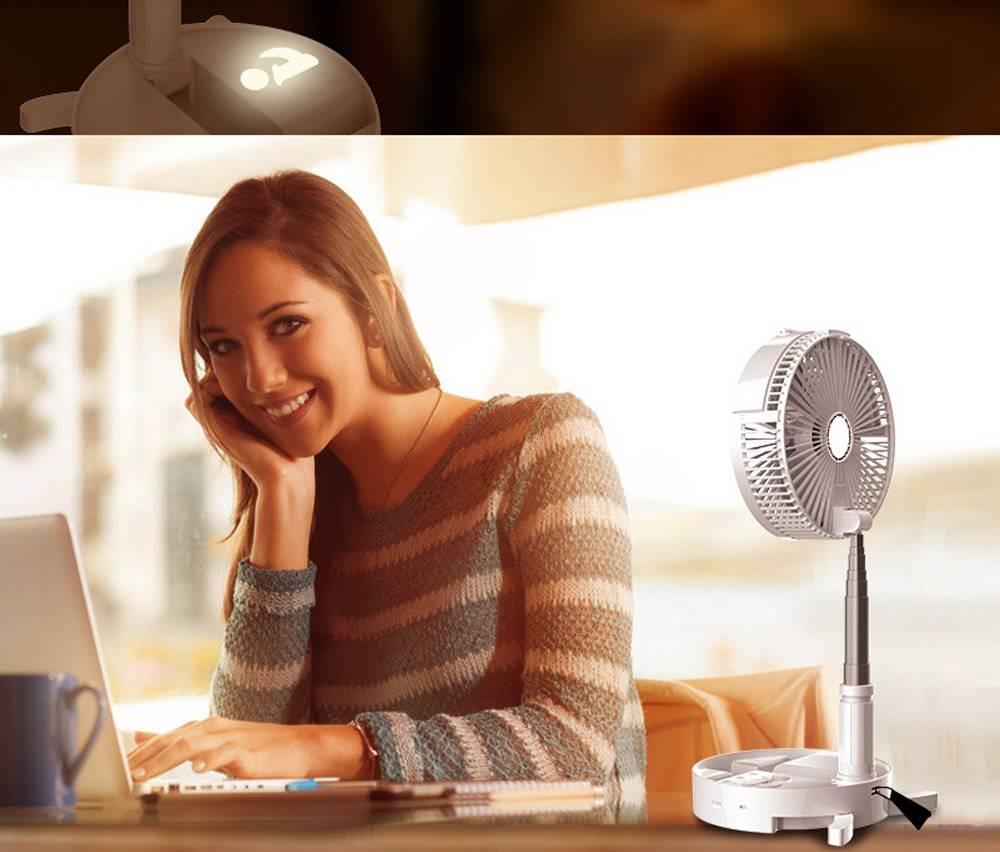 Portable Telescopic Fan USB Rechargeable Desk Table Fan Air Circulator Folding Floor Fan Mini Misting Fan With LED Night Lights 4 Speed Settings For Home Outdoor Office - Pink
