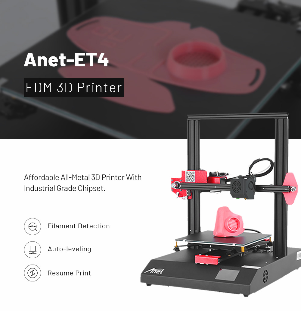 Anet ET4 All-Metal 3D Printer With Industrial Grade 32bit Motherboard 220x220x250mm Ultra Silent with TMC2208 Stepper Driver Quick Assembly Auto Leveling