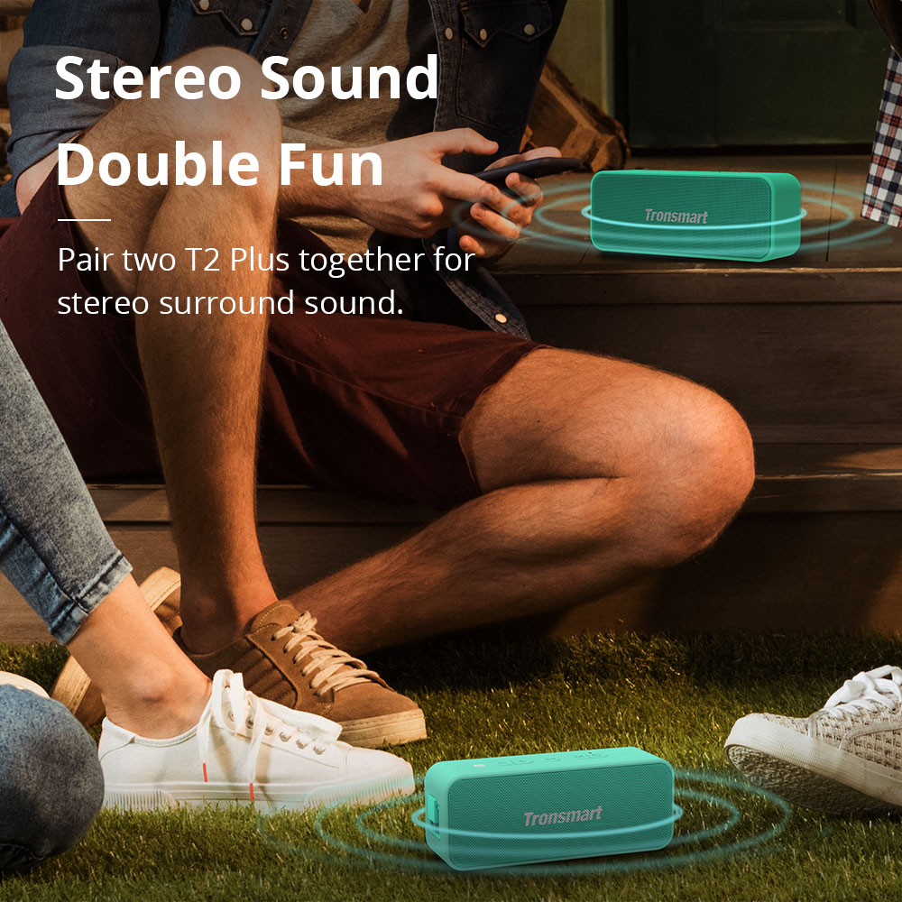 Tronsmart T2 Plus 20W Bluetooth 5.0 Speaker 24H Playtime IPX7 Waterproof  Soundbar with TWS,Siri,Micro SD - Light Green