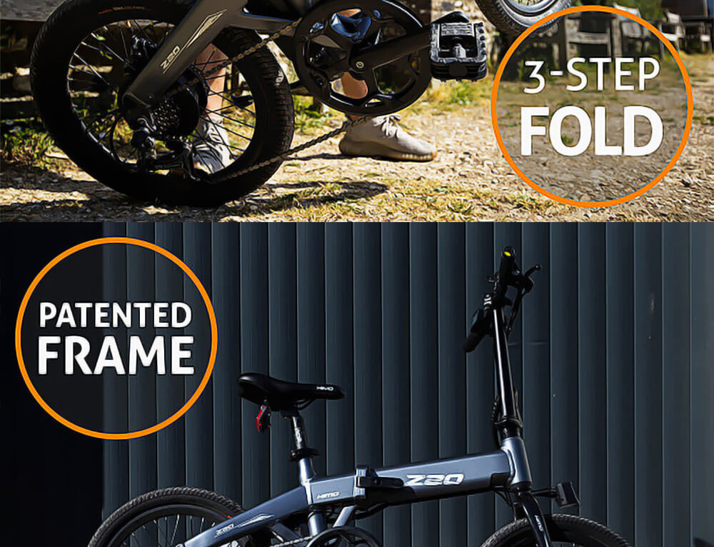 Bicicleta eléctrica plegable HIMO Z20 Neumático de 20 pulgadas Motor de 250 W CC Hasta 80 km Alcance Batería extraíble Shimano Transmisión de 6 velocidades Pantalla inteligente Freno de disco doble Versión CN - Gris
