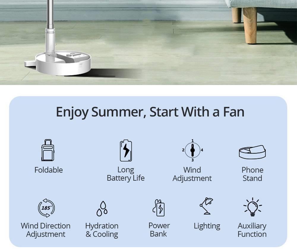 Portable Telescopic Fan USB Rechargeable Desk Table Fan Air Circulator Folding Floor Fan Mini Misting Fan With LED Night Lights 4 Speed Settings For Home Outdoor Office - Pink