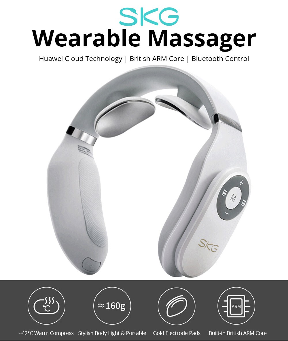 SKG Smart Neck Massager With Heating Function Wireless 3D Travel Lightweight Electric Neck Massage Equipment With Remote For Commute Shopping- White