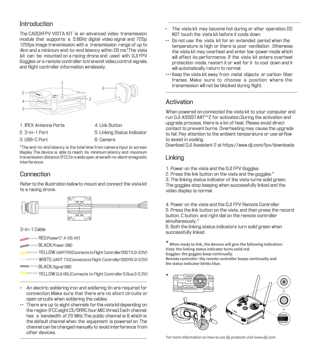 Caddx Nebula Nano Kit Vista HD Digital System 720P 60fps 150 Degree FPV Camera AIO for DJI Digital Unit Googles - Silver 8CM Coaxial Cable