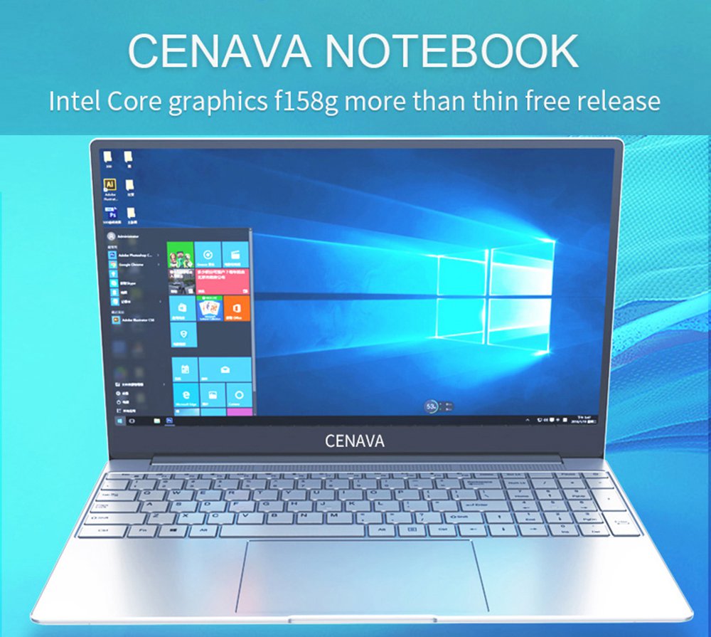 CENAVA F158G Laptop Intel Celeron J410515.6 Inch 1920 x 1080 IPS Screen Intel UHD Graphics 600 Windows 10 8GB DDR4 256GB SSD Full Size Backlit Keyboard English Version - Silver