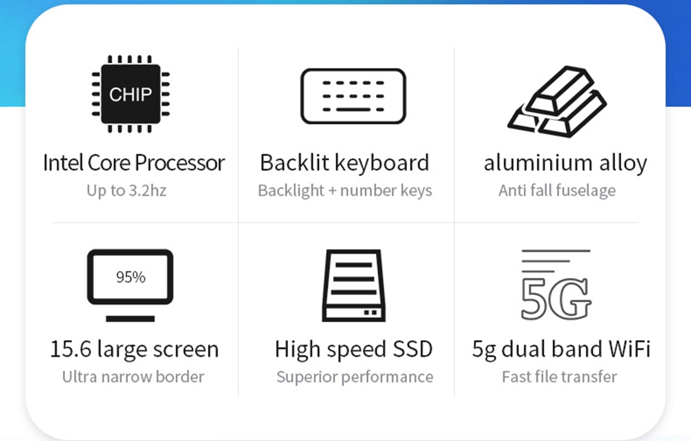 CENAVA F158G Laptop Intel Celeron J410515.6 Inch 1920 x 1080 IPS Screen Intel UHD Graphics 600 Windows 10 8GB DDR4 256GB SSD Full Size Backlit Keyboard English Version - Silver