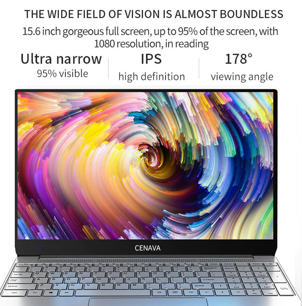 CENAVA F158G Laptop Intel Celeron J410515.6 Inch 1920 x 1080 IPS Screen Intel UHD Graphics 600 Windows 10 8GB DDR4 256GB SSD Full Size Backlit Keyboard English Version - Silver