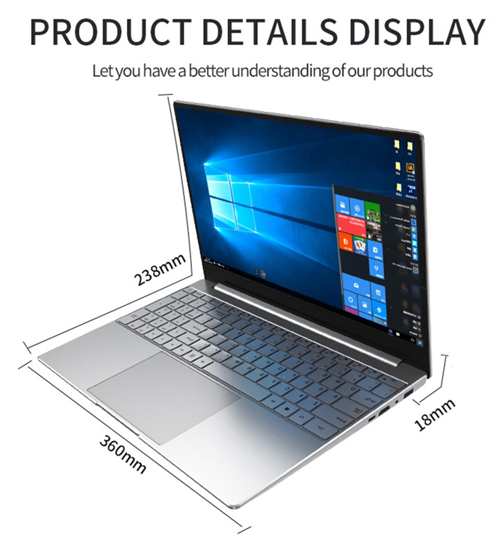 CENAVA F158G Laptop Intel Celeron J410515.6 Inch 1920 x 1080 IPS Screen Intel UHD Graphics 600 Windows 10 8GB DDR4 256GB SSD Full Size Backlit Keyboard English Version - Silver