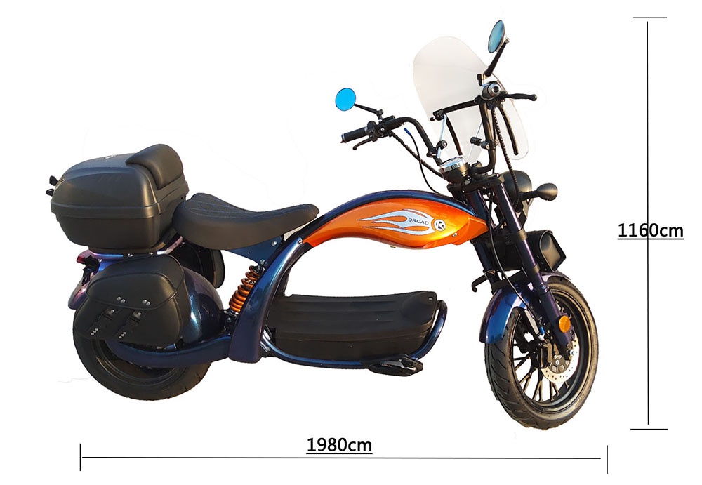 CityCoco Racing Electric Motor Cycle E-Bike 2000W Brushless Motor 28Ah Battery Max Speed 45km/h Front 16" Rear 13" Fat Tire Hydraulic Disc Brake LED Light