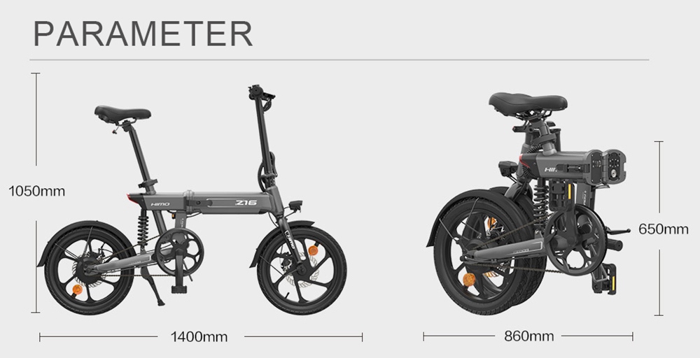 Bicicletta elettrica pieghevole HIMO Z16 Motore da 250 W Fino a 80 km di autonomia Velocità massima 25 km / h Batteria rimovibile IPX7 Smart Display impermeabile Dual Disc Brake Versione globale - Blu